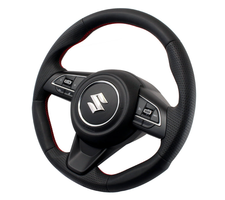 KENSTYLE STEERING WHEEL B-TYPE ALL BLACK LEATHER RED STITCH FOR  ZB01