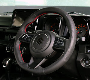 KENSTYLE STEERING WHEEL B-TYPE ALL BLACK LEATHER RED STITCH FOR  ZB01