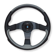 NARDI LEADER LINE BLACK GRAY LEATHER & BLACK SPOKES 350MM STEERING WHEEL N802