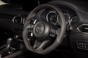 KENSTYLE STEERING WHEEL CARBON LEATHER COMBINATION RED AND SILVER STITCHING CARBON PANEL FOR MAZDA CX-5 KF MD04C
