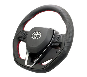 KENSTYLE STEERING WHEEL BLACK LEATHER WRINKLED LEATHER SILVER STITCHING FOR TOYOTA RAV4 GASOLINE MXAA52 MXAA54 TD02
