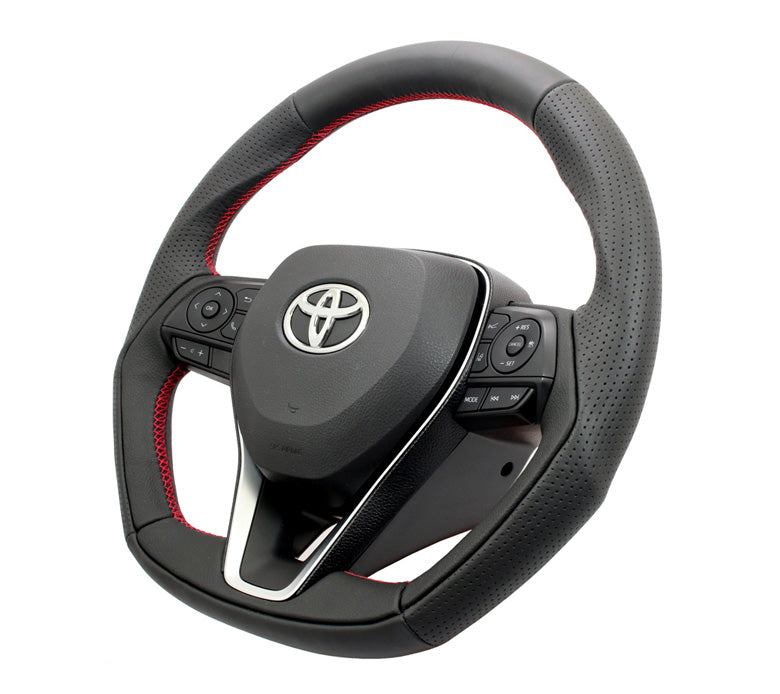 KENSTYLE STEERING WHEEL D-TYPE BLACK LEATHER BLACK GRAINED LEATHER COMBINATION SILVER STITCH FOR  TD02