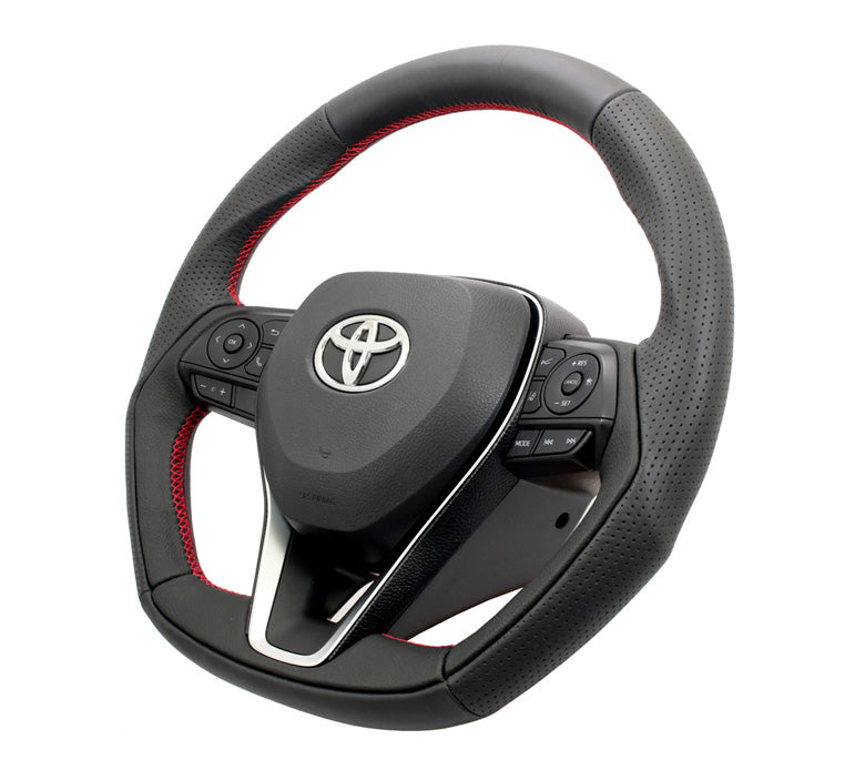 KENSTYLE STEERING WHEEL BLACK LEATHER WRINKLED LEATHER RED