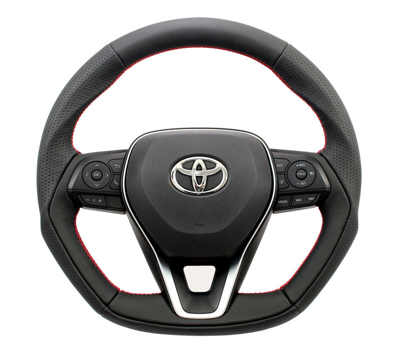 KENSTYLE STEERING WHEEL D-TYPE BLACK LEATHER BLACK GRAINED LEATHER COMBINATION SILVER STITCH FOR  TD02