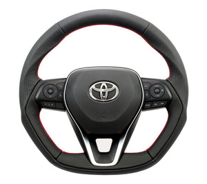 KENSTYLE STEERING WHEEL D-TYPE BLACK LEATHER JAPAN RED LEATHER COMBINATION RED STITCH FOR  TD03