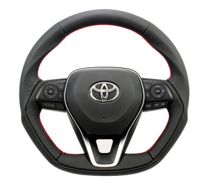 KENSTYLE STEERING WHEEL BLACK LEATHER WRINKLED LEATHER RED STITCHING FOR TOYOTA CAMRY AXVH70 AXVH75 TD01