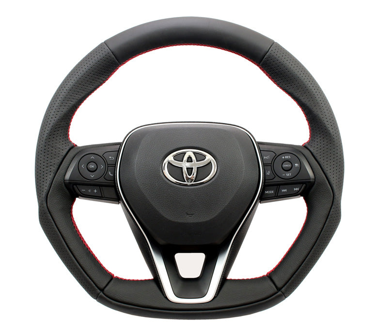 KENSTYLE STEERING WHEEL BLACK LEATHER WRINKLED LEATHER RED STITCHING FOR TOYOTA CROWN ARS220 TD01
