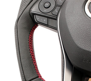 KENSTYLE STEERING WHEEL BLACK LEATHER WRINKLED LEATHER RED STITCHING FOR TOYOTA RAV4 GASOLINE MXAA52 MXAA54 TD01