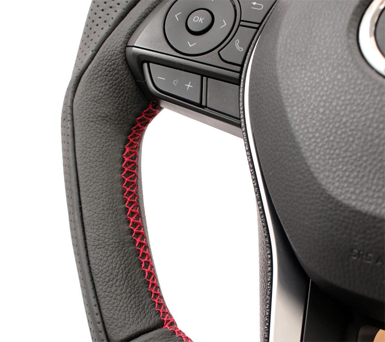 KENSTYLE STEERING WHEEL BLACK LEATHER WRINKLED LEATHER RED