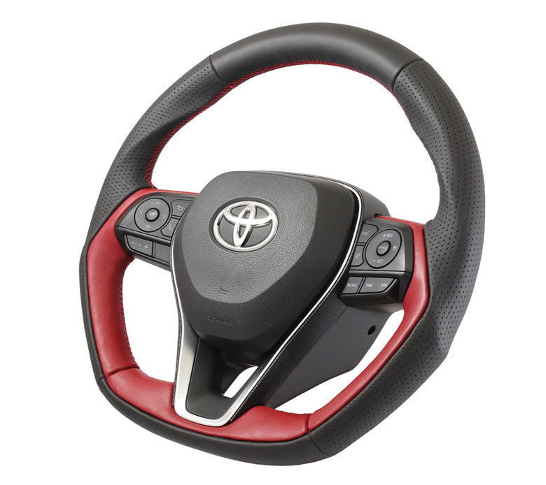 KENSTYLE STEERING WHEEL D-TYPE BLACK LEATHER BLACK GRAINED LEATHER COMBINATION RED STITCH FOR  TD01