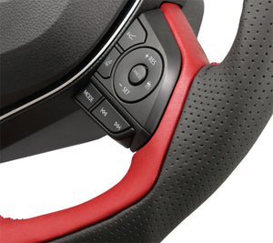 KENSTYLE STEERING WHEEL BLACK LEATHER JAPAN RED LEATHER RED STITCHING FOR TOYOTA COROLLA TOURING ZWE211W ZWE214W TD03