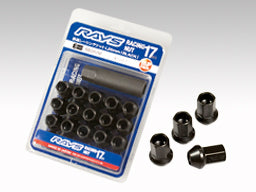 RAYS RACING SERIES 17HEX L35 RACING NUT SET (MEDIUM-THROUGH TYPE) 16 PACK M12X1.25 FOR  7413-BLACK-M12-1-25-3
