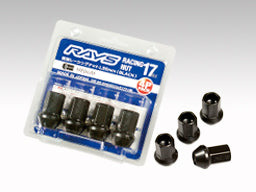 RAYS RACING SERIES 17HEX L35 RACING NUT SET (MEDIUM-THROUGH TYPE) 4 PACK M12X1.25 FOR  7413-BLACK-M12-1-25-4