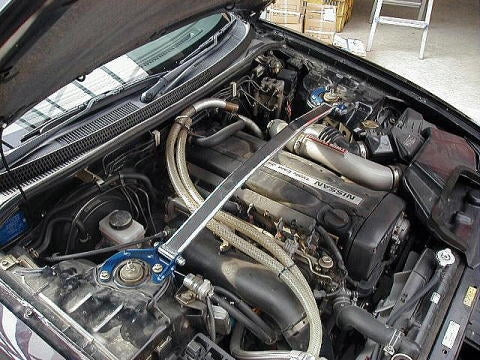 KAWAI WORKS FRONT STRUT BAR TYPEOS FOR NISSAN SKYLINE R33 34 GT-R  NS0390-FTO-00 - Black Hawk Japan