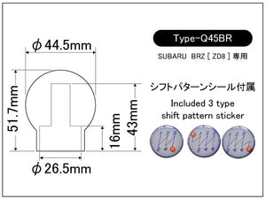 LAILE BEATRUSH DURACON R SHIFT KNOB TYPE-Q45BR M12x1.25P BLACK FOR SUBARU BRZ ZD8  A9ZD8MB-QBR